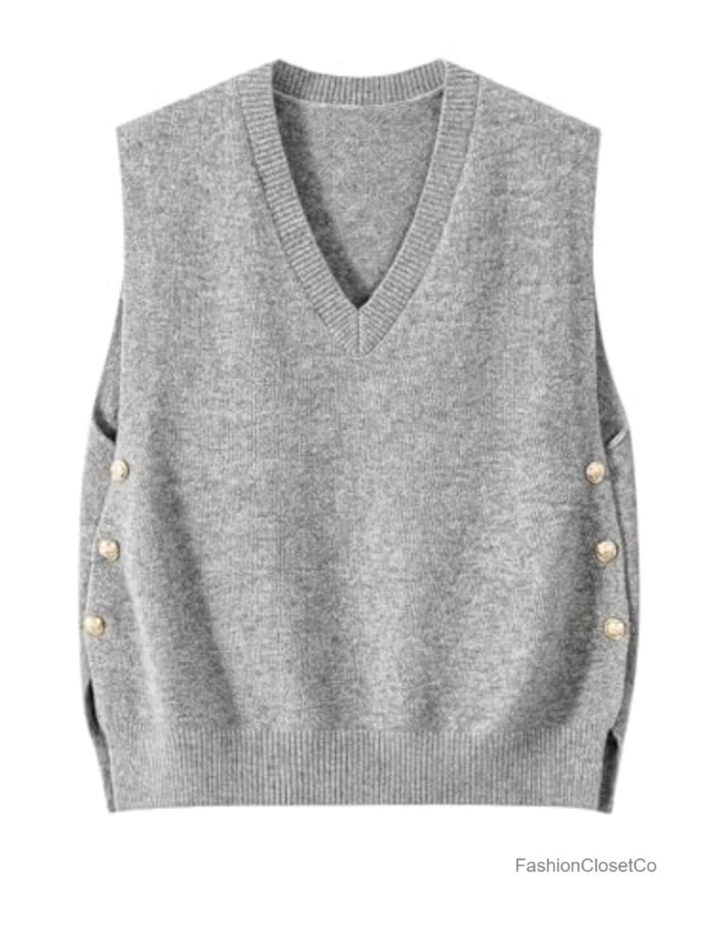 Sleeveless Sweater Vest V-Neck Knit Top Side Split
